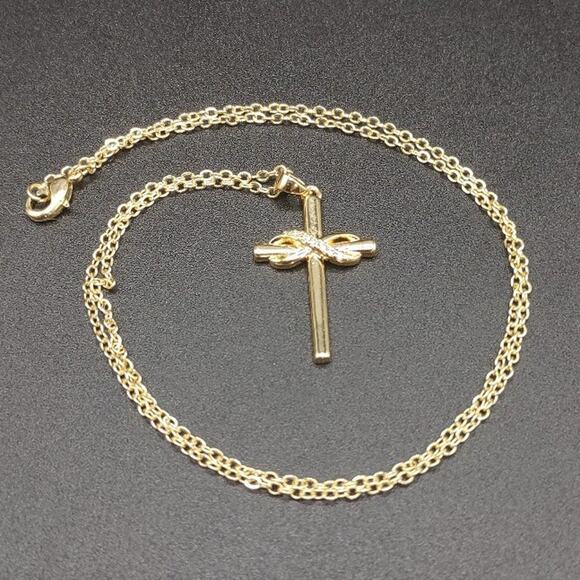 18K Gold Plated Infinity Cross CZ Diamonds Christian Jesus Anniversary Birthday - Picture 1 of 5